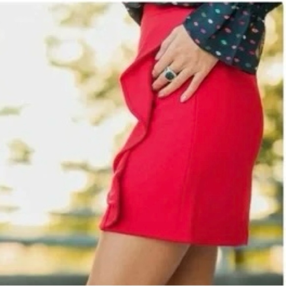 J.Crew Poppy Red Wool Mini Skirt Women’s Size 12 Ruffle Detail